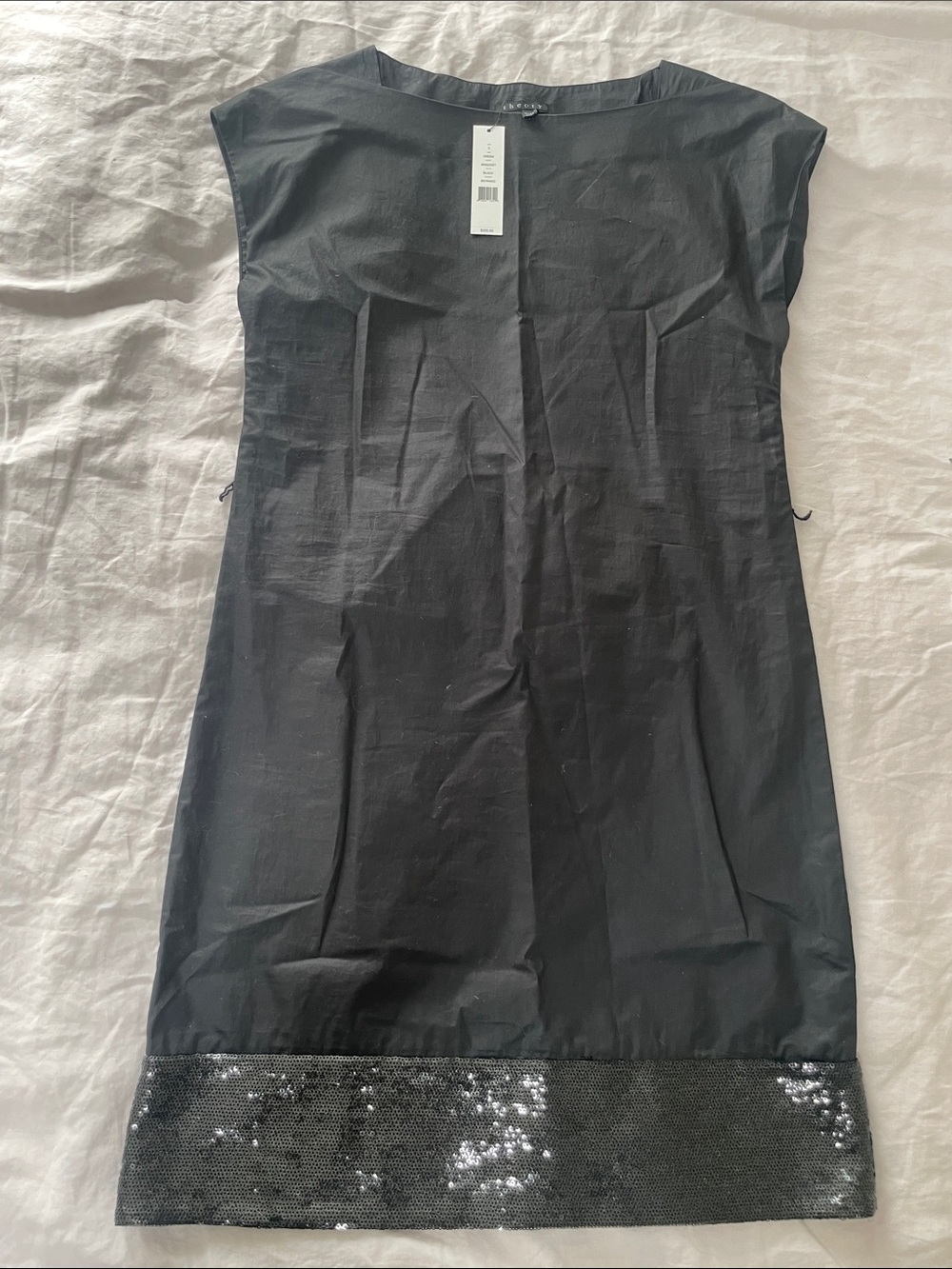 Theory Black Mini Dress with Sequin Hem